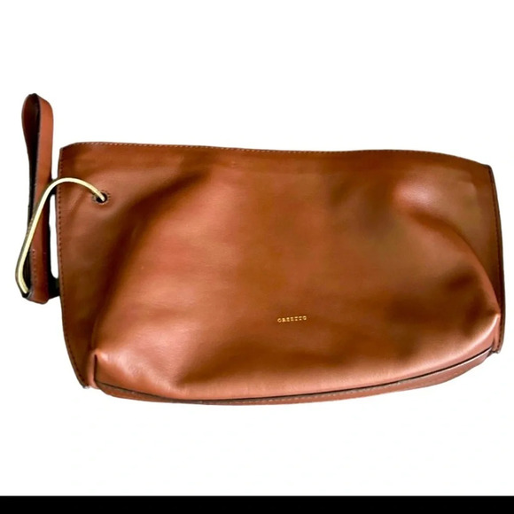 Orsetto Brown Smooth Super Luxurious Leather Clutch w/Gold Hardware Asymmetrical - Picture 1 of 12